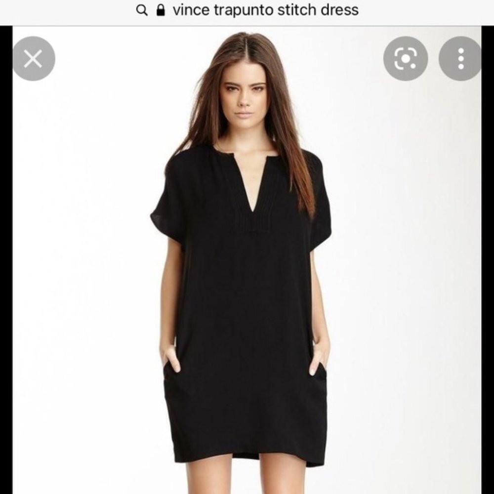 Vince Popover Silk Split Neck Tunic Shift Dress with Pockets Large EUC